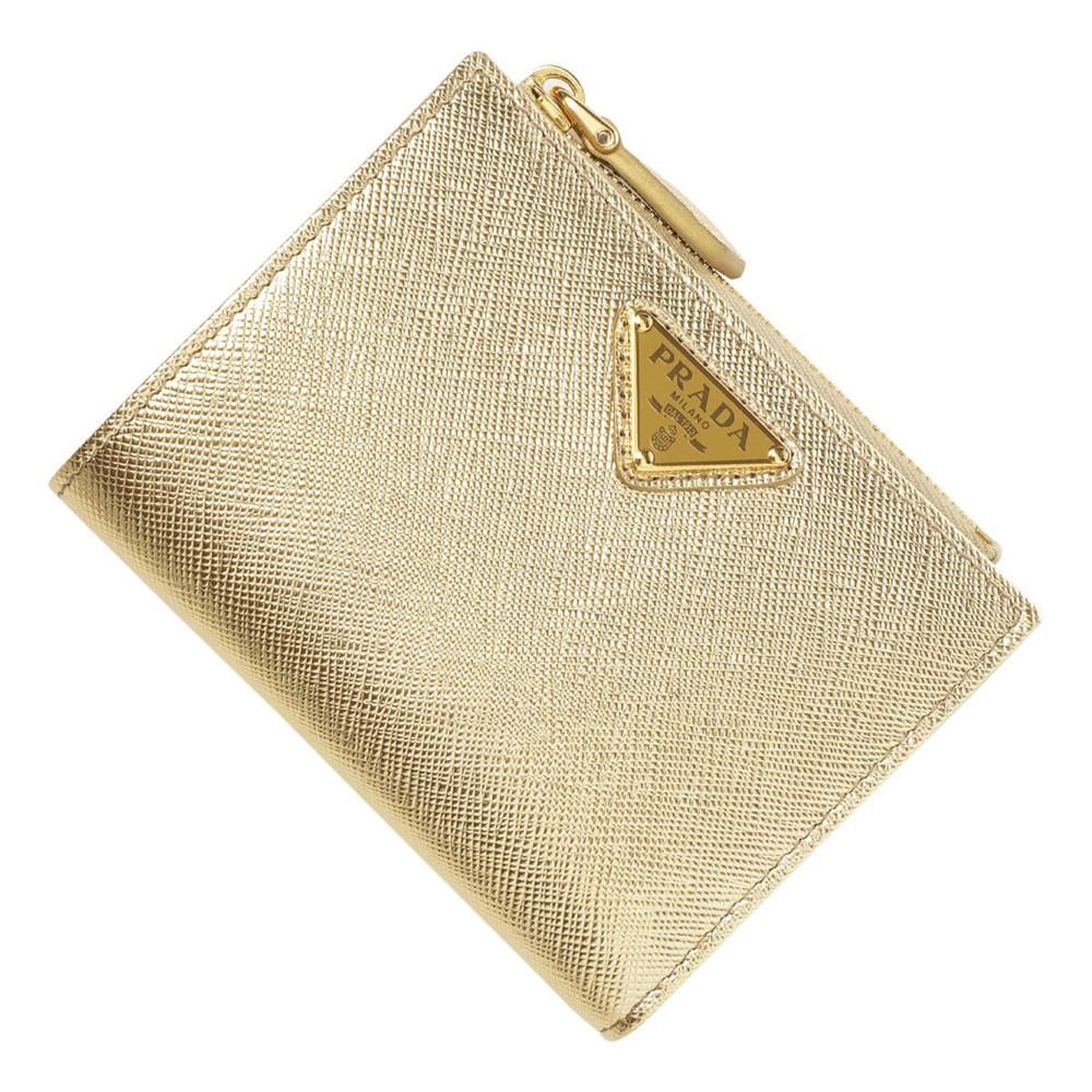 Prada SAFFIANO TRIANGOLO Bi fold Wallet Coin Gold